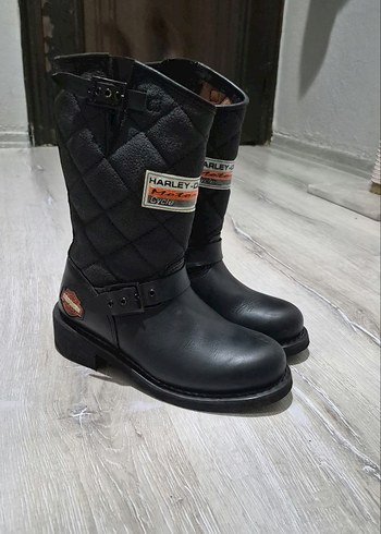 Harley Davidson Siyah Kapitone Biker Cizme