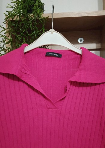 Pembe Kadın Triko Yaka Detaylı Kazak - Görsel 2