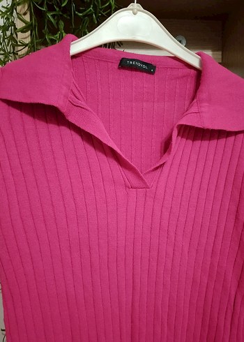 Pembe Kadın Triko Yaka Detaylı Kazak - Görsel 4