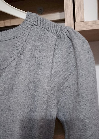 Gri V Yakalı Triko Kadın Elbise - Görsel 6