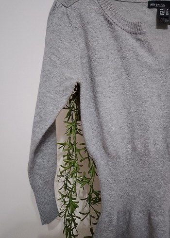 Gri V Yakalı Triko Kadın Elbise - Görsel 3