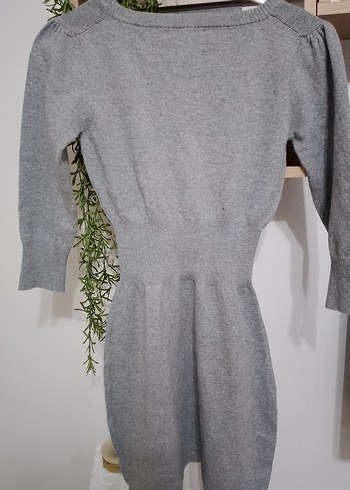 Gri V Yakalı Triko Kadın Elbise - Görsel 7