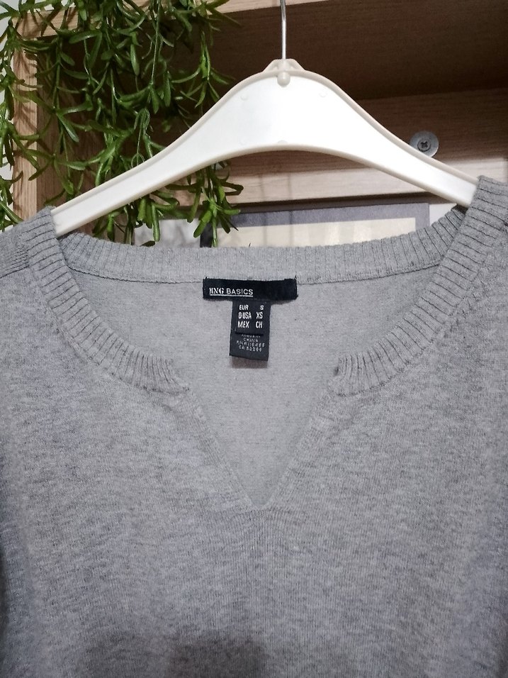 Gri V Yakalı Triko Kadın Elbise - Görsel 4