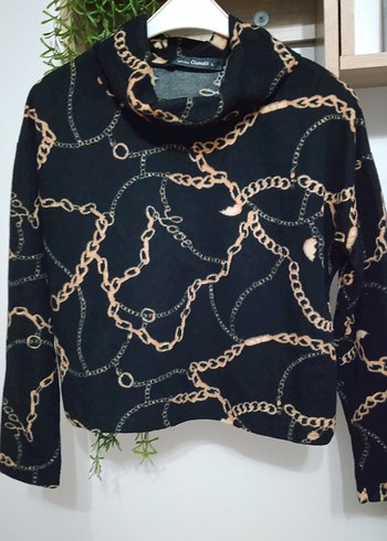 Zincir Desenli Siyah Baskılı Yumuşak Kazak - Görsel 3