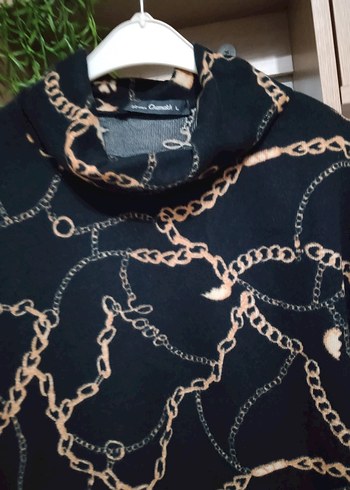 Zincir Desenli Siyah Baskılı Yumuşak Kazak - Görsel 4