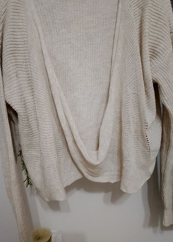 Bej Örgü Kadın Triko Kazak - Görsel 6