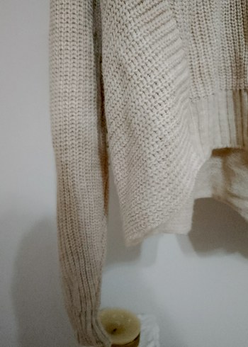 Bej Örgü Kadın Triko Kazak - Görsel 3