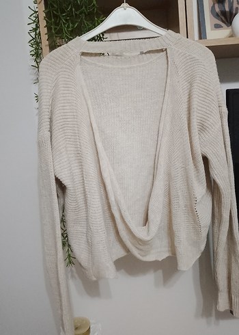 Bej Örgü Kadın Triko Kazak - Görsel 5