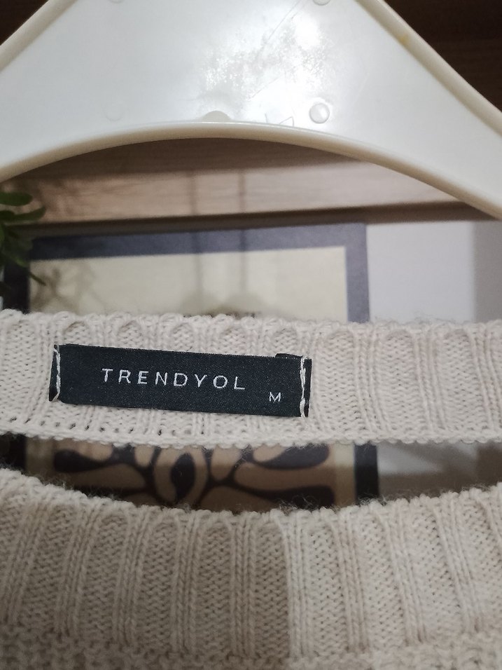 Bej Örgü Kadın Triko Kazak - Görsel 4