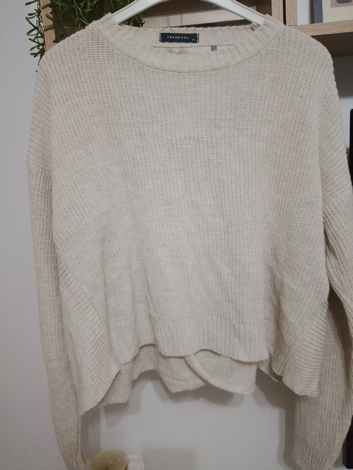 Bej Örgü Kadın Triko Kazak - Görsel 2