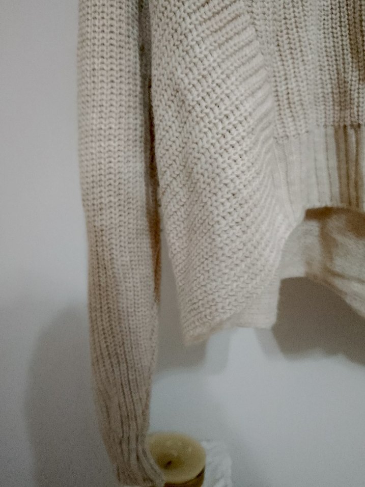 Bej Örgü Kadın Triko Kazak - Görsel 3
