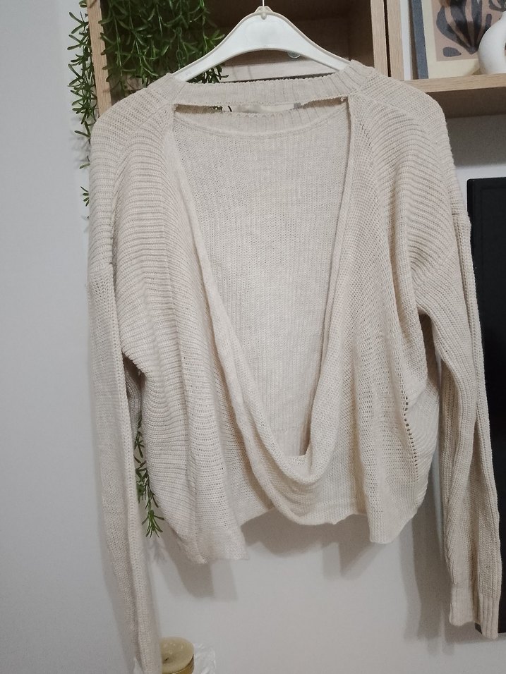 Bej Örgü Kadın Triko Kazak - Görsel 5