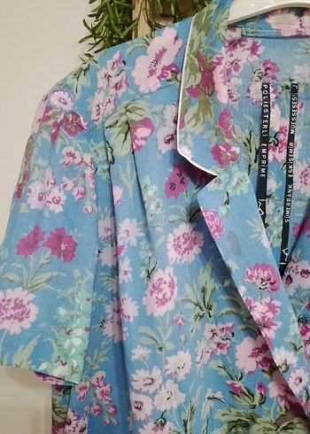 Çiçek Desenli Mavi elbise - Görsel 3