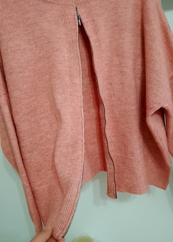 Pembe Boğazlı Örgü Salaş Kadın Kazak - Görsel 6