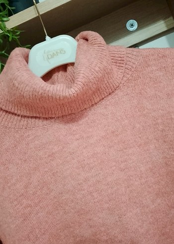 Pembe Boğazlı Örgü Salaş Kadın Kazak - Görsel 3