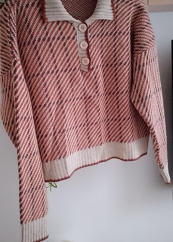 Bohem Tarz Boğazlı Kahverengi Kadın Kazak - Görsel 4