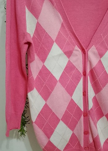 Pembe V Yaka Triko Kadın Hırka - Görsel 6