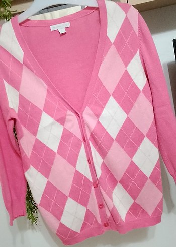 Pembe V Yaka Triko Kadın Hırka - Görsel 2