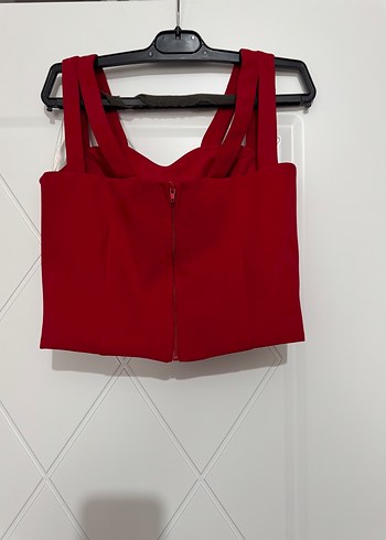 Kırmızı Fermuarlı Straplez Mini Büstiyer - Görsel 2