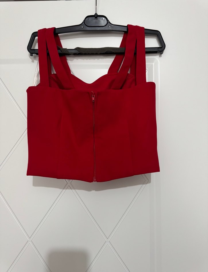 Kırmızı Fermuarlı Straplez Mini Büstiyer - Görsel 2