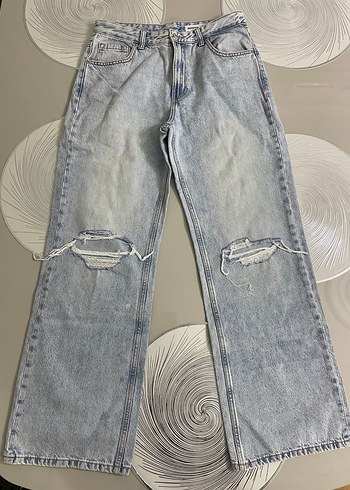 Bershka Acik Mavi Yikamali Rahat Kesim Jean