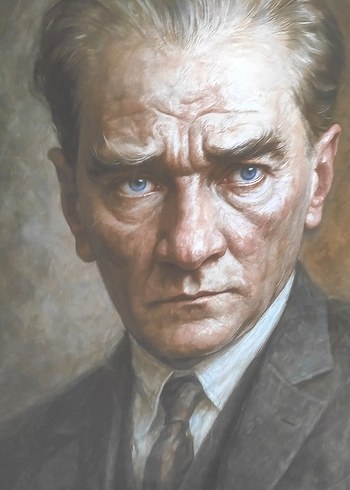  Beden Gri Tonlarda Atatürk Portresi Tablosu