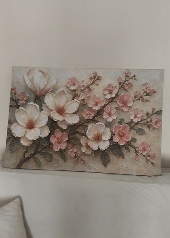 Beyaz ve Pastel Çiçekli Dekoratif Tablo