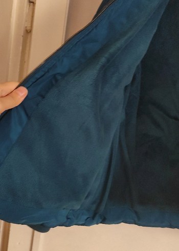 Kürklü Kapüşonlu Koyu Mavi Kadın Kış Montu - Görsel 13