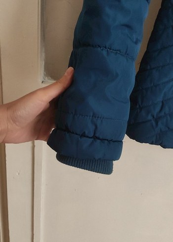 Kürklü Kapüşonlu Koyu Mavi Kadın Kış Montu - Görsel 2