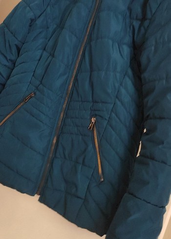 Kürklü Kapüşonlu Koyu Mavi Kadın Kış Montu - Görsel 8