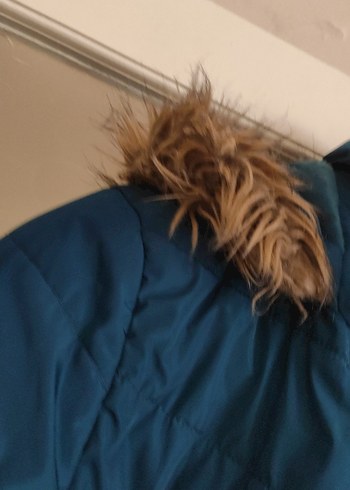 Kürklü Kapüşonlu Koyu Mavi Kadın Kış Montu - Görsel 7