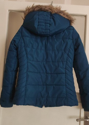 Kürklü Kapüşonlu Koyu Mavi Kadın Kış Montu - Görsel 9