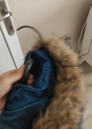 Kürklü Kapüşonlu Koyu Mavi Kadın Kış Montu - Görsel 11