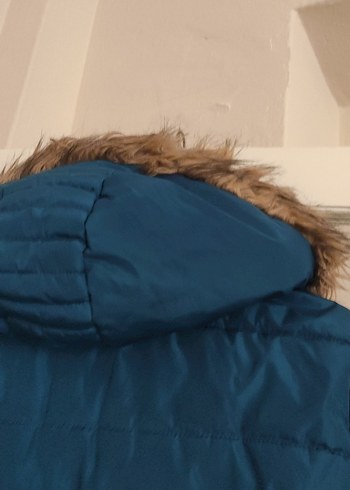 Kürklü Kapüşonlu Koyu Mavi Kadın Kış Montu - Görsel 10