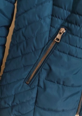 Kürklü Kapüşonlu Koyu Mavi Kadın Kış Montu - Görsel 4