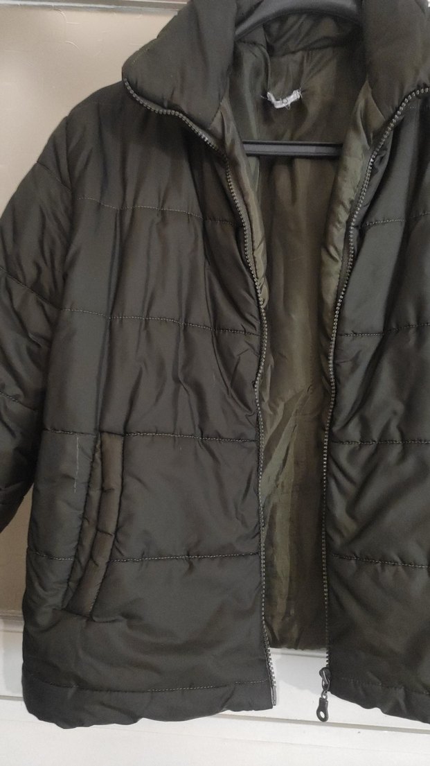 Haki yeşil Kadın Kışlık Fermuarlı Mont - Görsel 3