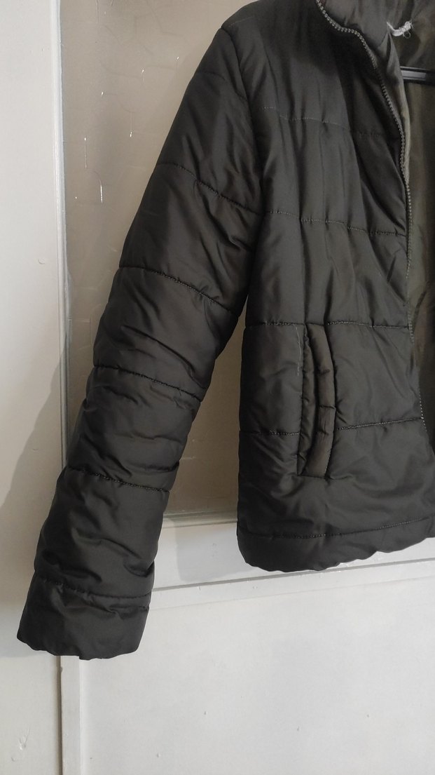 Haki yeşil Kadın Kışlık Fermuarlı Mont - Görsel 2