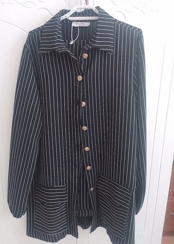 Çizgili Siyah Uzun Kollu Kadın gömlek pantalon takim