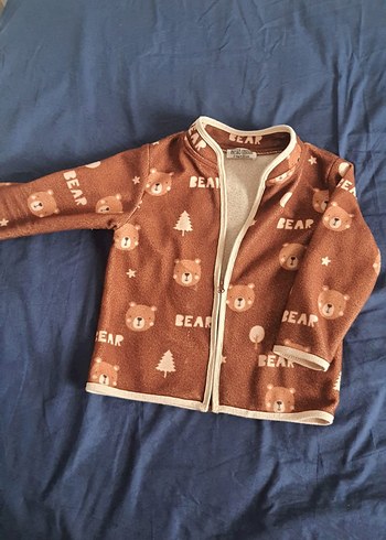 Kahverengi Ayı Desenli Fermuarlı Erkek Çocuk Ceket - Görsel 2
