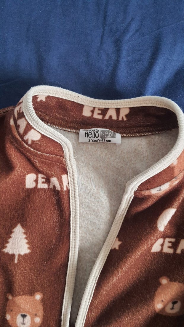 Kahverengi Ayı Desenli Fermuarlı Erkek Çocuk Ceket - Görsel 3