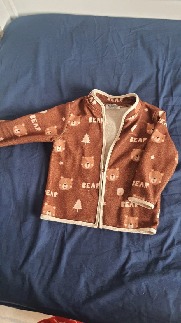 Kahverengi Ayı Desenli Fermuarlı Erkek Çocuk Ceket - Görsel 2