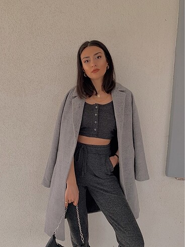 38 Beden gri Renk Gri kaşe kaban