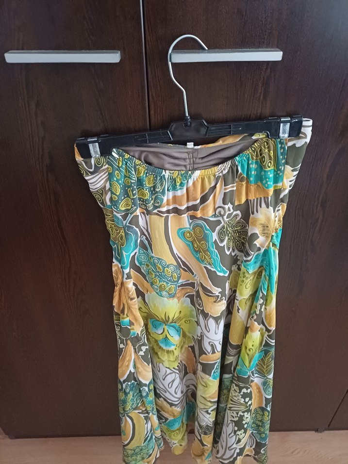 Bohem Çok Renkli Uzun Straplez Elbise - Görsel 3