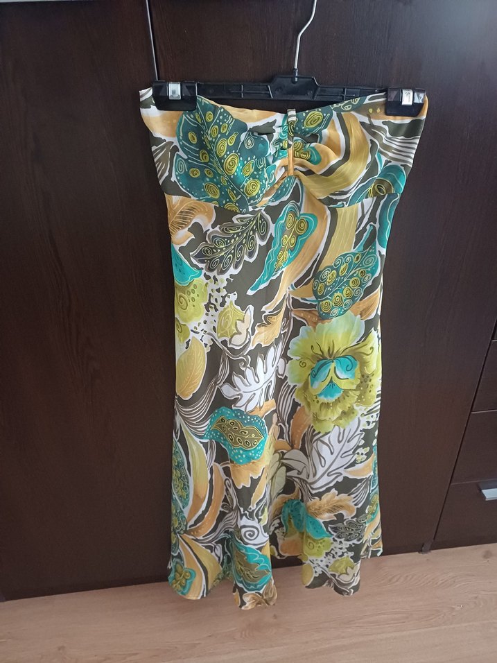 Bohem Çok Renkli Uzun Straplez Elbise - Görsel 2