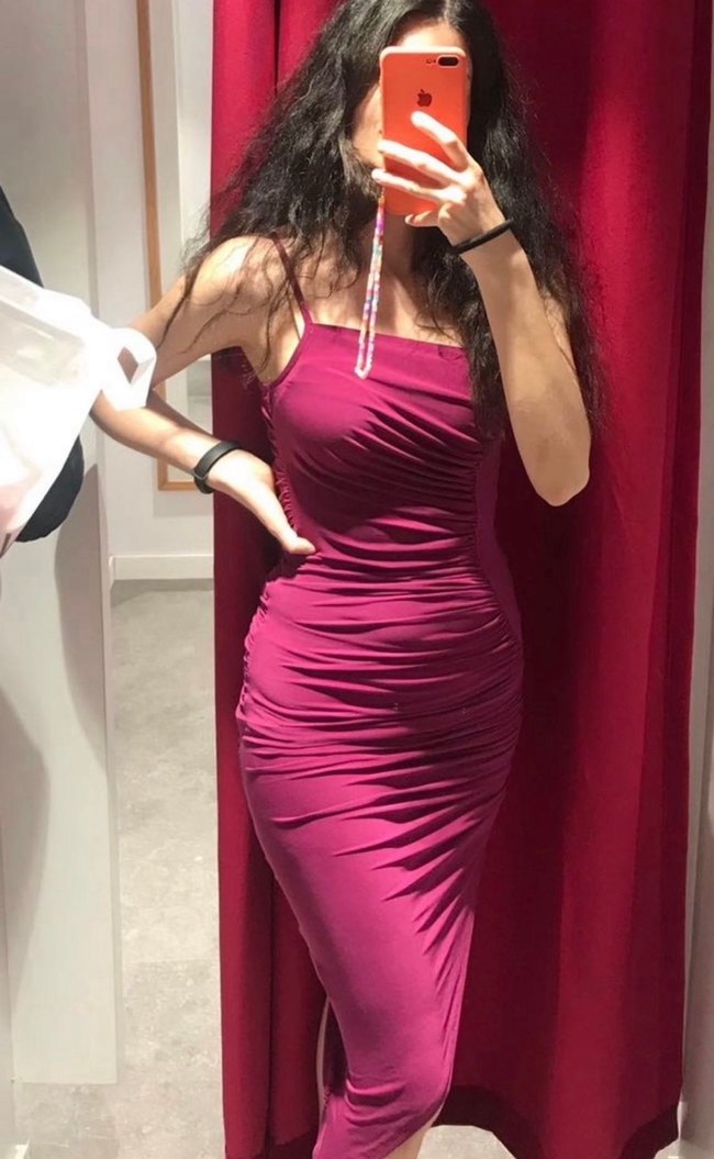 Drapeli Uzun Pembe İnce Askılı Elbise - Görsel 3