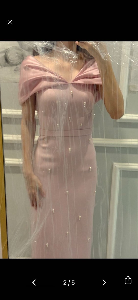 Pembe midi boy incili abiye - Görsel 3