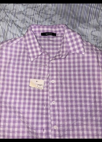 Lila kareli gömlek - Görsel 4