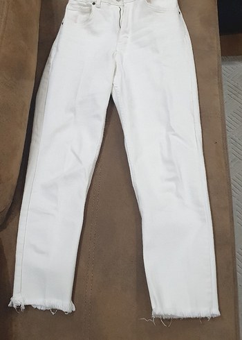 Diğer Kirik Beyaz Yuksek Bel Denim Jean