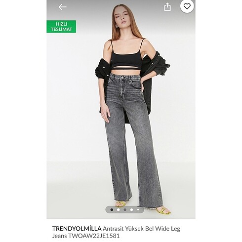 trendyolmilla antrasit yüksek bel wide leg jean