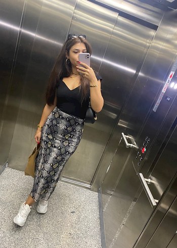 Yılan Desenli Şeffaf Midi Etek